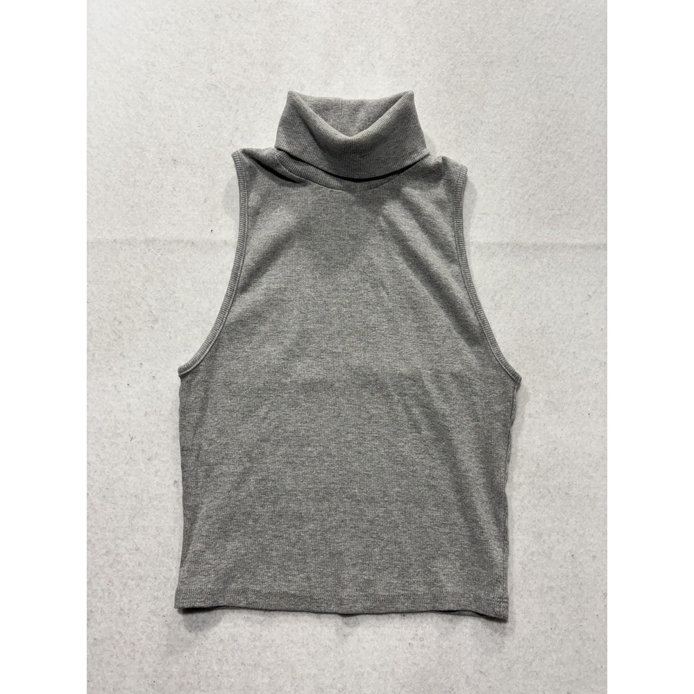 Zara Tank Womens Large Gray Turtleneck Sleeveless Ribbed Cropped Knit Top